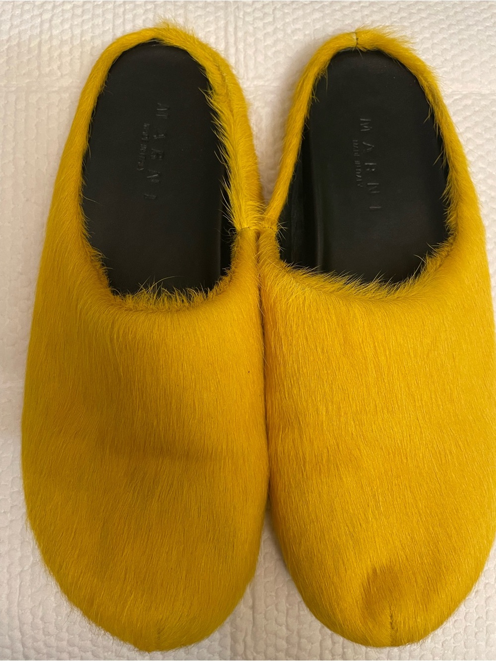 Marni Bright Yellow Calf Hair Slip-On Mules